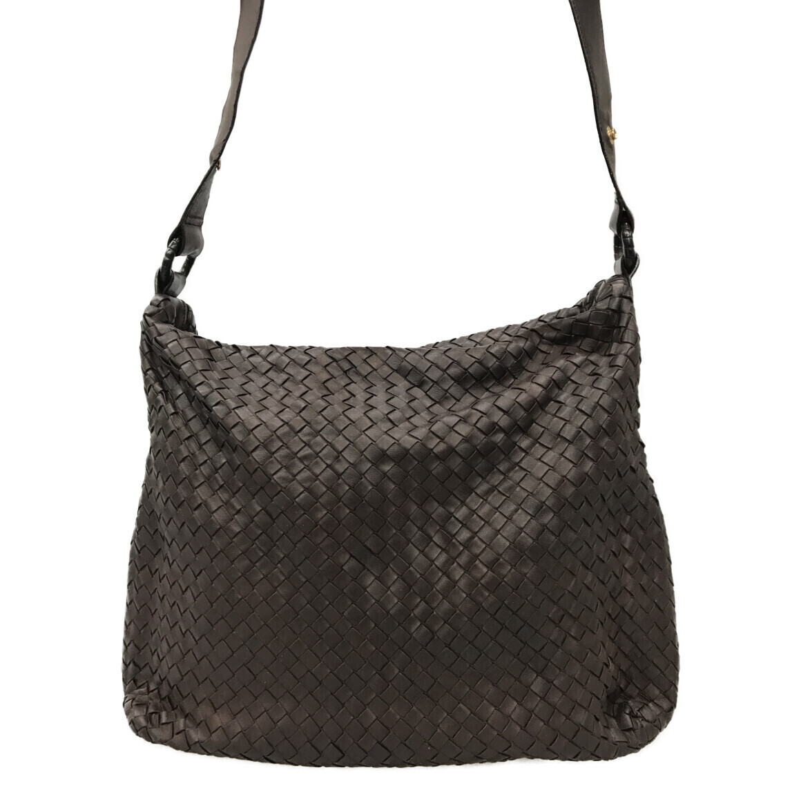 Bottega Veneta Intrecciato Woven Leather Shoulder Bag Black